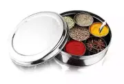 Spice Box Masala Dabba Tin Indian Herbs Seeds 9pc Stainless Steel 1 Spoons