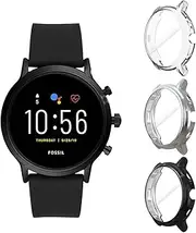 Suoman 3-Pack for Fossil Gen 5 Carlyle Case, All-Around Protective TPU Bumper Cover Screen Protector Case for Fossil Gen 5 Carlyle Smartwatch (Not Fit for Julianna) - Black+Silver+Clear