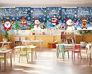 6 Pcs 36'' x 24'' Christmas Indoor Decorations Classroom Curtains Xmas Santa Elk Snowman Window Covers Classroom Supplies Christmas Tree Snowflake Reindeer Window Cover for Kids New Year Holiday Bedroom