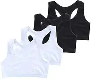 [Katutude] 4 Pack Girls Unpadded Bra Seamless Breathable Cotton Bra Wireless Lightweight Sports Bras Girls Crop Tops for 9-14 Years