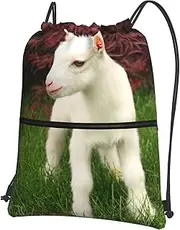 EdWal Goat Print Drawstring Backpack Gym Bags Sports Bags With Zipper Pocket For Travel Beach, Black, One Size