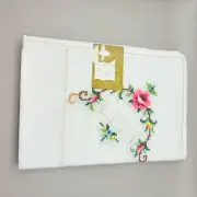 Vintage Rare Cotton Hand Embroidered Floral Motif Tablecloth Set 7 Pcs Square