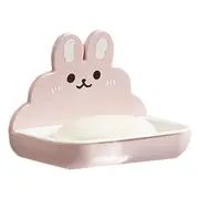 Wall Mount Soap Dish Cartoon Rabbit No Drill Double Layers Hollow Shower Soap Holder Container Box