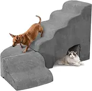 Dog Stairs for High Bed - LitaiL Stairs for Dogs to Get on Bed, 30-36 inches Pet Stairs for Small Dogs, 6 Steps Dog Ramp for Medium Large Dogs, Adjustable Foam Dog Steps for Bedside(Grey)