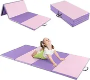 Costway 240 cm x 116 cm x 5 cm Folding Gymnastics Mat, Tumbling Mat w/ Carry Handles & Sweatproof Detachable PU Leather Cover for Yoga Stretching Aerobics Core Workouts, Exercise Mat for Home Gym Fitness