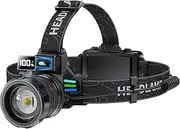 2025 Rechargeable Headlamp with Motion Sensing High Lumens,LED Head Lamp for Adults Battery Powered,5 Modes&IPX7 Waterproof,90°Adjustable,Zoomable Digital Display Headlamps for Camping,Blue