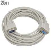 25FT DB9 9-Pin DB 9 Male to Female Null Modem Adapter Cable Extension Cord Ivory
