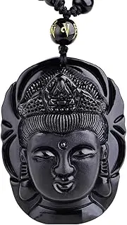 [JHBTANADFEL] Chinese Jadeite Necklace， Natural Obsidian Hand Carved Buddha Pendant Fashion Necklace Creative Jewelry