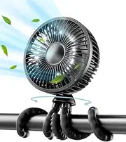 Portable Stroller Fan, Great size Clip on Fan, 6 inch/16cm Detachable 5 Speed Rechargeable 360° Rotate Flexible Tripod Handheld Desk Cooling Fan for Car Seat Crib Treadmill Travel(Black)