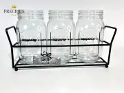 Flatware Caddy 4pc set Three Glass Mason Jars + 1 Black Metal Caddy w/Handles