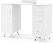 Giantex Manicure Table Nail Desk - Nail Table Station with 3 Drawers, 2 Storage Cabinet, Wrist Rest, Acetone Resistant Nail Art Workstation for Salon Beauty Home, Nail Desk for Nail Tech (White)