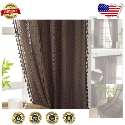 Semi-Sheer Bohemian Curtains with Tassel Design - 84 Inches Wide, 2 Panels