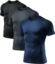 [ATHLIO] 1 or 3 Pack Men's Cool Dry Short Sleeve Compression Shirts, Sports Baselayer T-Shirts Tops, Athletic Workout Shirt
