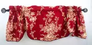 Country Toile House Red Valance Waverly Rod Pocket Scalloped Floral Cord Piping