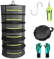 Bysameyee 6-Layer Herb Drying Rack, 2ft Plant Hanging Mesh Dry Net with Green Zippers and Bonus Hook