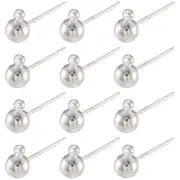 100pcs Silver Brass Ball Post Ear Studs Dangle Earring Smooth With Loop 16x5mm