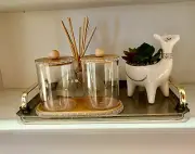 Bathroom storage jar set customized, two jars and tray decorated with 3D dimonds