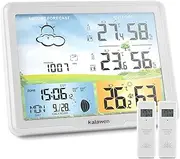 Kalawen Weather Station for Home with 2 Wireless Outdoor Sensor Digital Colour Weather Station Indoor Outdoor with Temperature Humidity Atomic Clock Forecast Station and Calendar