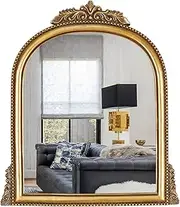 [OIGUMR] Gold Ornate Baroque Mirror Hanging Mirror Arched Makeup Mirror Antique Mirror；Resin Frame Size：15.2X11.6 inch
