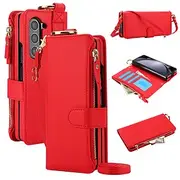 Phone Case For Samsung Galaxy Z Fold 6 Z Fold 5 Z Fold 4 Z Fold 3 Wallet Case with Wrist Strap Ring Buckle Shockproof PC PU Leather