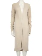 Beige Open Front Long Cardigan