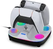 Dual Controller Charger Station, Charging Dock Stand with Vibrant RGB Light, Full Charged Auto Power Off Game Console Controller Charger Stand (Black and White)