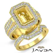 Diamond Engagement Halo Ring Bridal Sets 14k Gold Yellow Emerald Setting 2.3Ct