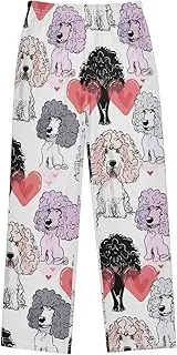 [ZZXXB] Poodle Sweet Love Boys Long Pants Soft Trousers Elastic Waist Kids Lounge Bottoms with Pockets S-XL
