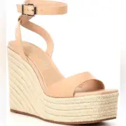 NWT Gianni Bini Tan Leather Platform Wedge Espadrille Sandals Women Size 6