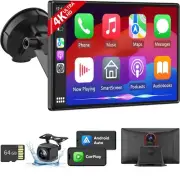 9" Wireless Apple CarPlay Android Auto Screen - 4K Dash Cam, GPS Navigation, ...