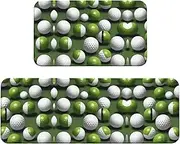 Golf Ball Print Kitchen Floor Mat 2 Sets Non-Slip Rugs for Kitchen Laundry Office and Home Decor