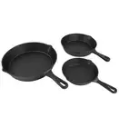 WildTrak 3pc Cast Iron Frying Pan Skillet Set 15cm 20cm 25cm Carry Bag Included