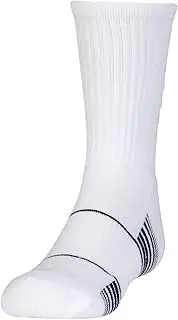 [Under Armour] Boy`s Football Crew Socks (1Pair) (Youth Large, White (100) / Black/White)
