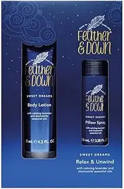 Feather & Down Sweet Dream Relax and Unwind Gift Set (100ml Pillow Spray & 125ml Body Lotion) - With Calming Lavender & Chamomile Essential Oils.
