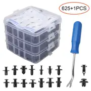 625Pcs Car Plastic Rivets Fastener Fender Bumper Push Pin Clip W/ Tool Remover