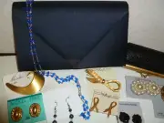 Fashion Jewelry mix lot with Evening bag, Sequin Lipstick Case & Miniature Clock