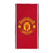 Manchester United FC Stripe Football Crest Cotton Towel Red Yellow Pool Beach