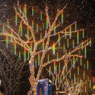 LED彩燈串燈滿天星戶外防水流星雨燈條七彩樹燈太陽能裝飾燈掛樹