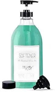 The Farmhouse Room Inc. Fabric Softener Liquid Dispenser - Softener Container for Laundry Room Organization - BPA Free & PET Plastic 1/2 Gallon Pump Bottle Dispenser - w/Waterproof Labels 64oz