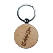 Coloring Crayon Engraved Wood Round Keychain Tag Charm