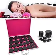 Hot Massage Stone with Warmer Kit， Warmer Basalt Massaging Rocks and Portable Heating Box for Spa for Spa, Body Relaxing (30pcs)