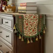 GGP Green Vintage Bohemian Tassel Table Runner 40X180Cm Decorative Linen