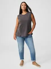 Torrid Heritage Cotton Crewneck Studded Tank Phantom Grey Plus 3X NWT