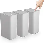 TrashAid 3 Pack Bathroom Trash Can with Lid, 2.6 Gallon / 10 Liter Small Garbage Can with Press Top Lid, Plastic Wastebasket with Pop-up Lid for Toilet, Office, Bedroom, Living Room, Grey