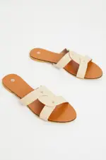 Beige Cut Out Flat Slides - Size 8, Women's Trial Accs