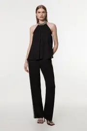Tall Hand Embellished Cady Woven Pants