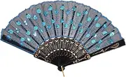 HOOTNEE Elegant Embroidered Sequins Hand Fan Vintage Folding Fan with Peacock Pattern for Performance and Decoration Compact and Portable Design