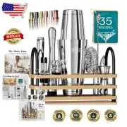 Ultimate 14-Piece Home Bartending Set with Bamboo Holder & Stainless Steel Tools