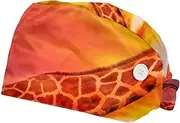 [WOSHJIUK] Working Hat 2 Pack Scrub Caps for Women,Africa Animal Giraffe Sunset,Tie Back Cap Adjustable Scrub Hat