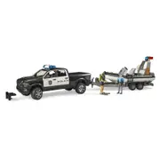 Bruder 1:16 Light Up RAM Police Pickup & Trailer w/Boat And Figures Kids Toy 4y+